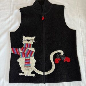 Coldwater Creek Size Medium Wool Vest Sleeveless Winter Cat Mock Neck Zip Front